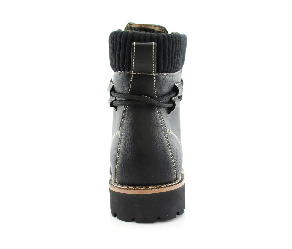 Faux-Leather Lace-Up Stitched Motorcycle Boots