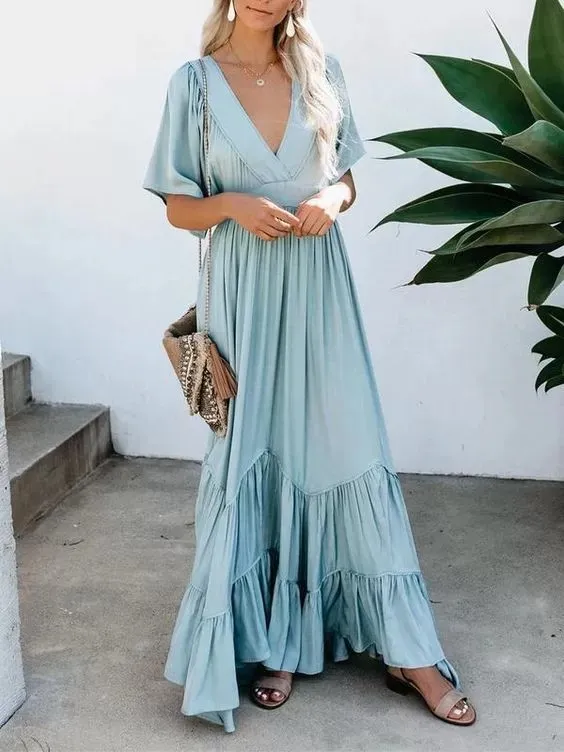 Bohemian Solid Color Long Dress Waist Trimming Fashion Skirt