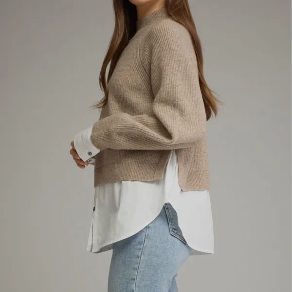 Sweater With Layered Shirt Detail