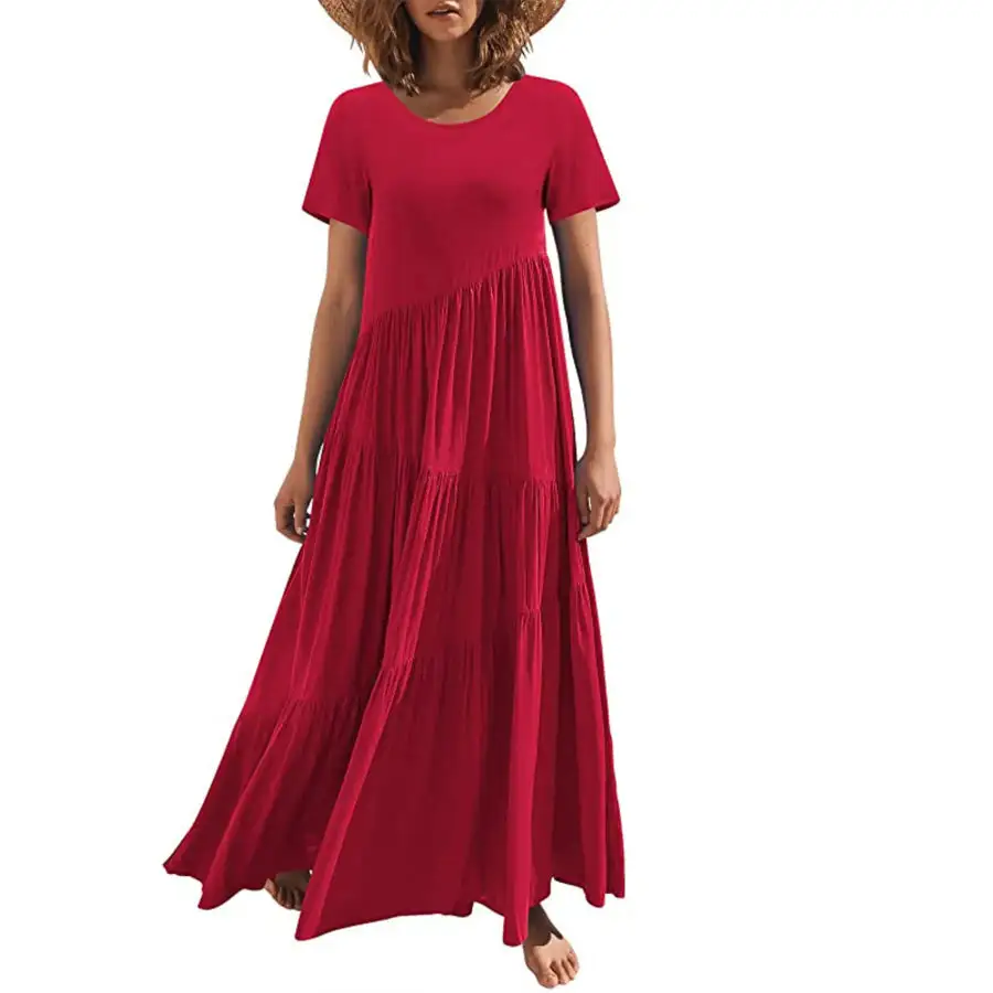 Round Neck Tiered Ruffle Maxi Dress