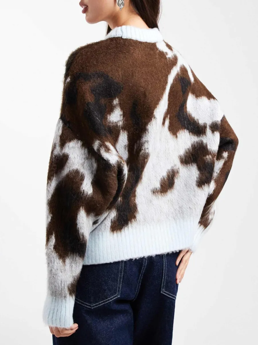 Cow-Print Oversized Knit Sweater
