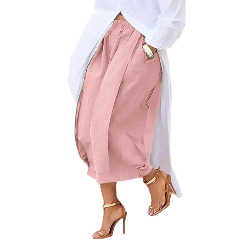 Women's Loose Multicolor Cropped&Long Trousers 100% Cotton Soft Summer&Autumn/Winter Comfortable Breathable Fabric Elastic Waistband Lantern Pants with Pockets Casual Style Bottoms Outfit Soft
