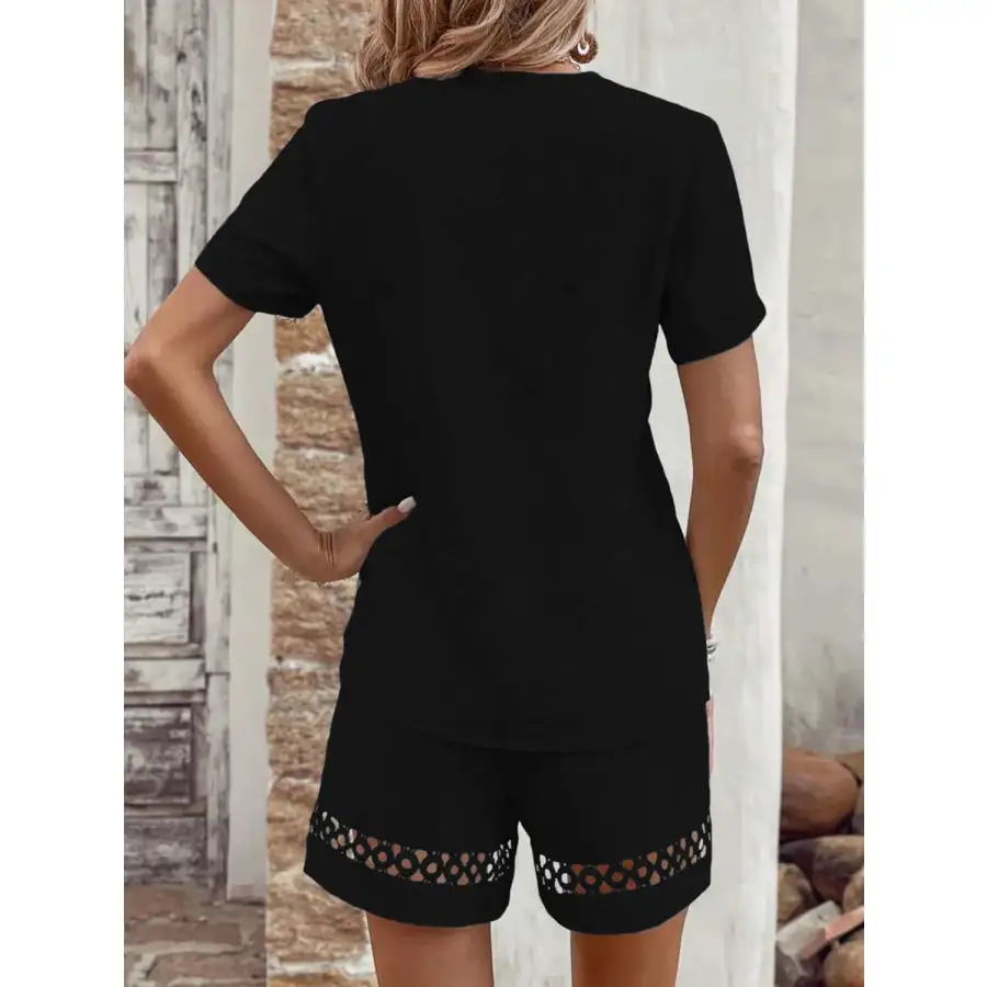 V Neck Short Sleeve Top and Shorts Set