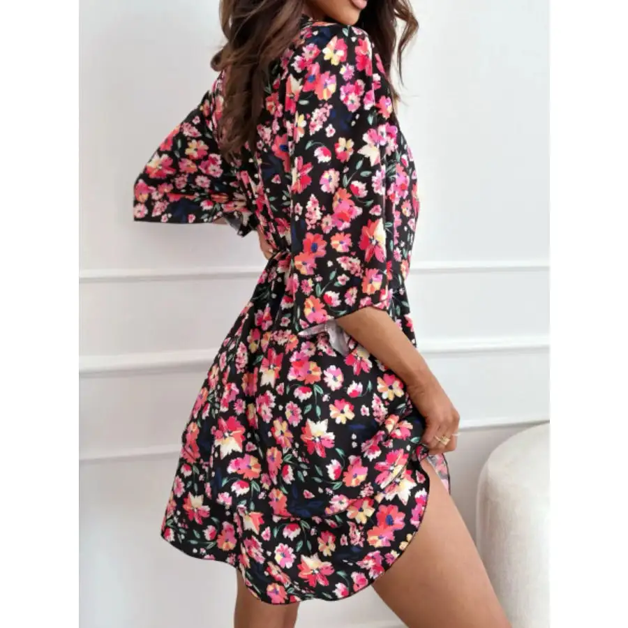 Print V-neck Ruffle Mini Dress