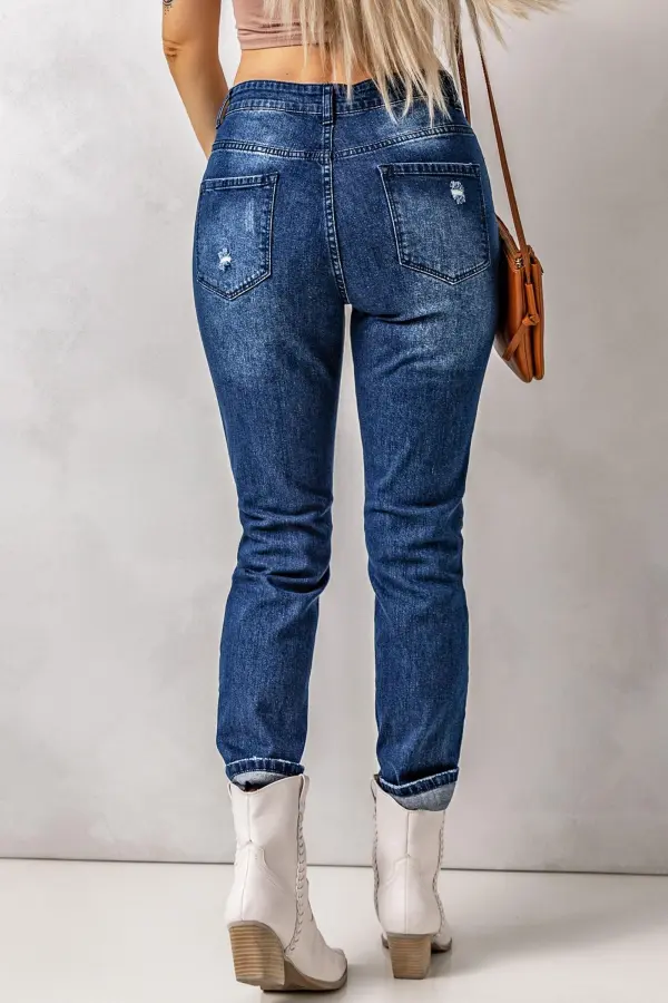 Easy High Waist Distressed Pocketed Denim Shoes