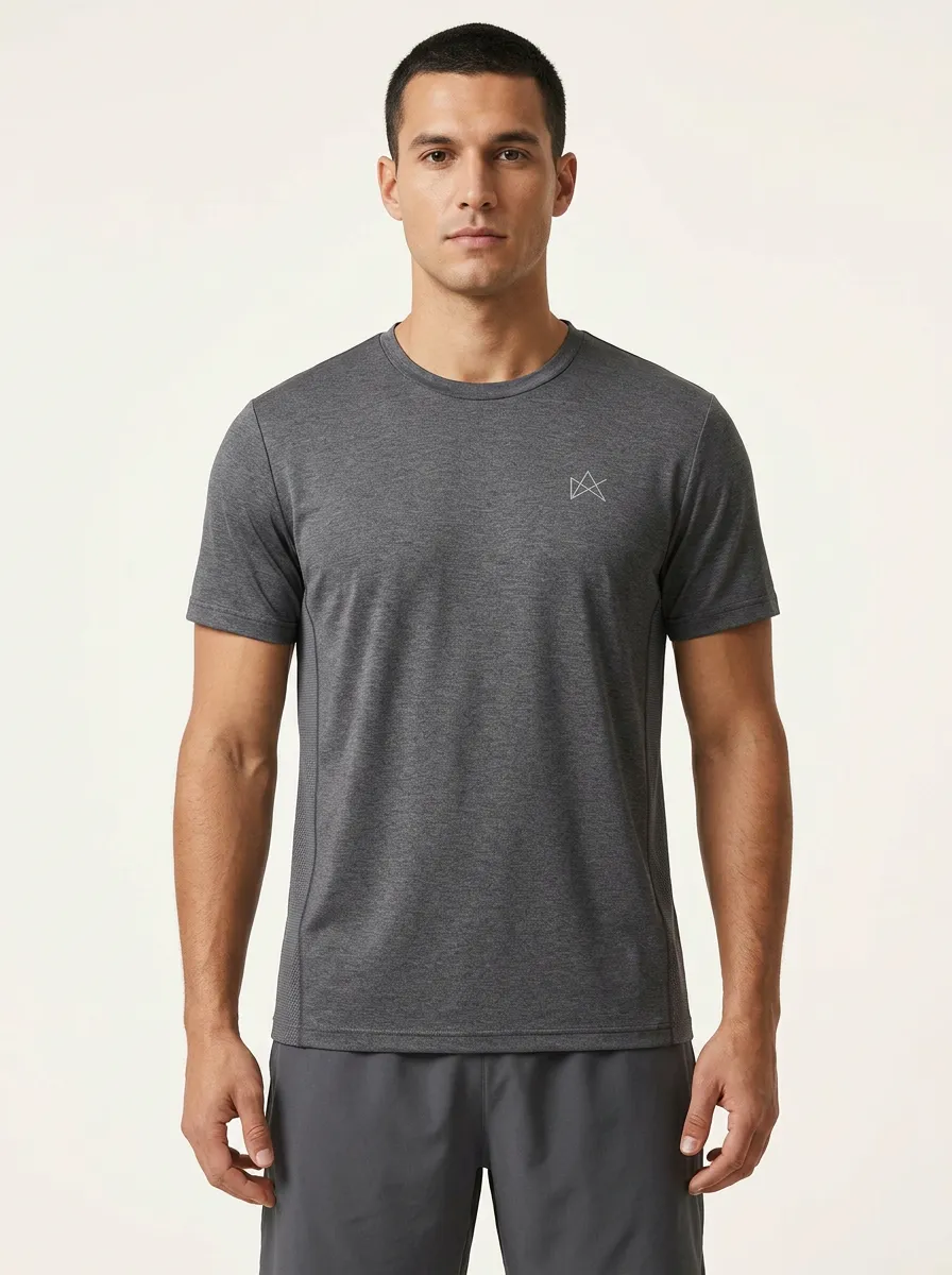 Men's Geometric-Emblem Textured Performance Sport Crewneck T-Shirt