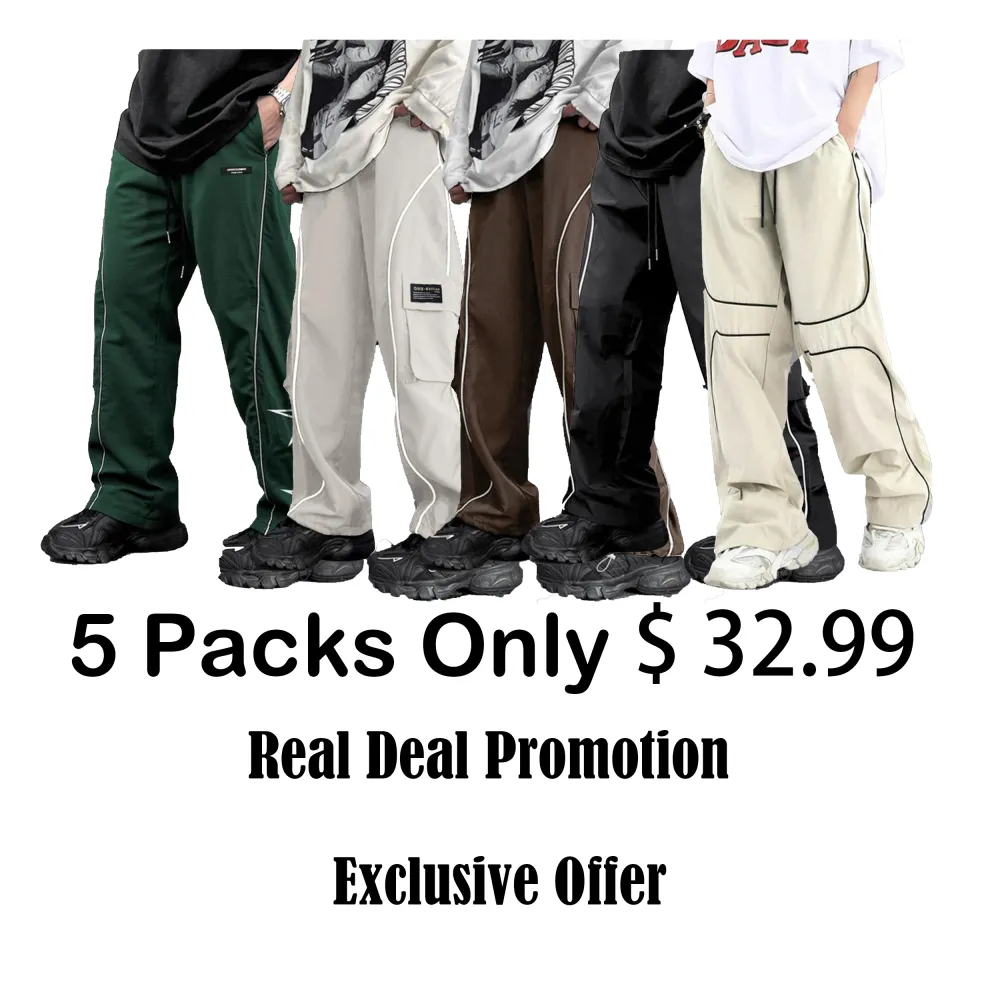 Men’s Loose Fit Cargo Pants with Letter Patch & Contrast Binding – Casual Drawstring Trousers for Spring, Fall & Winter