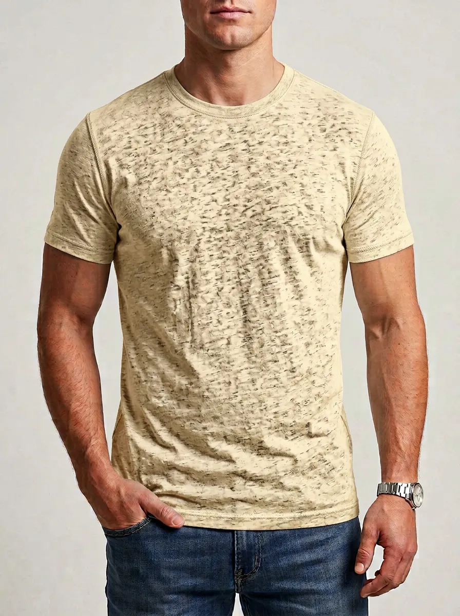 Minimal Ribbed Textured Crew Neck Design Men's Slim Fit Short Sleeve T-Shirt