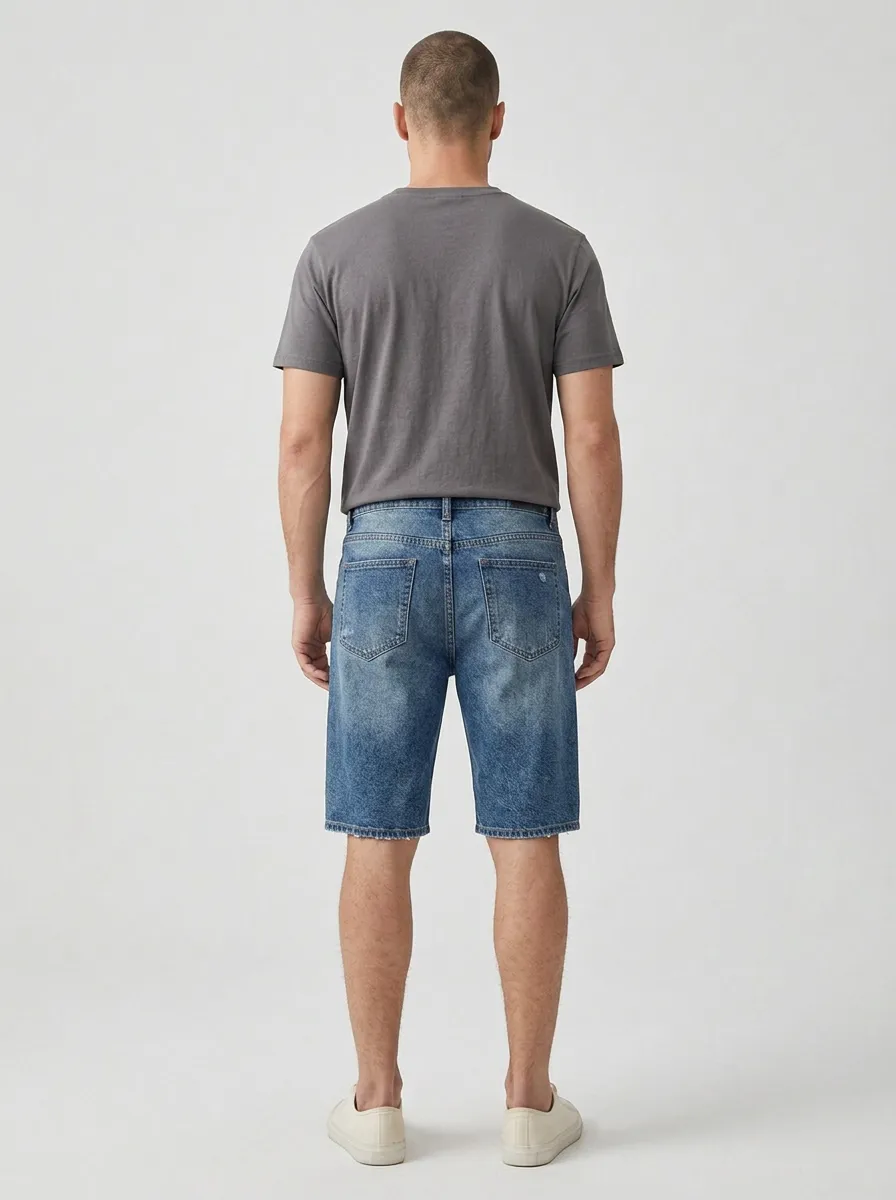 Men's Modern Geometric Distressed Distressed Denim Shorts