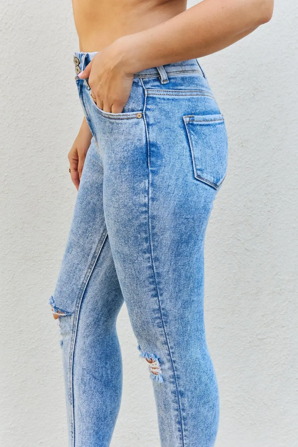 Easy High Waist Skinny Distressed Denim Jeans