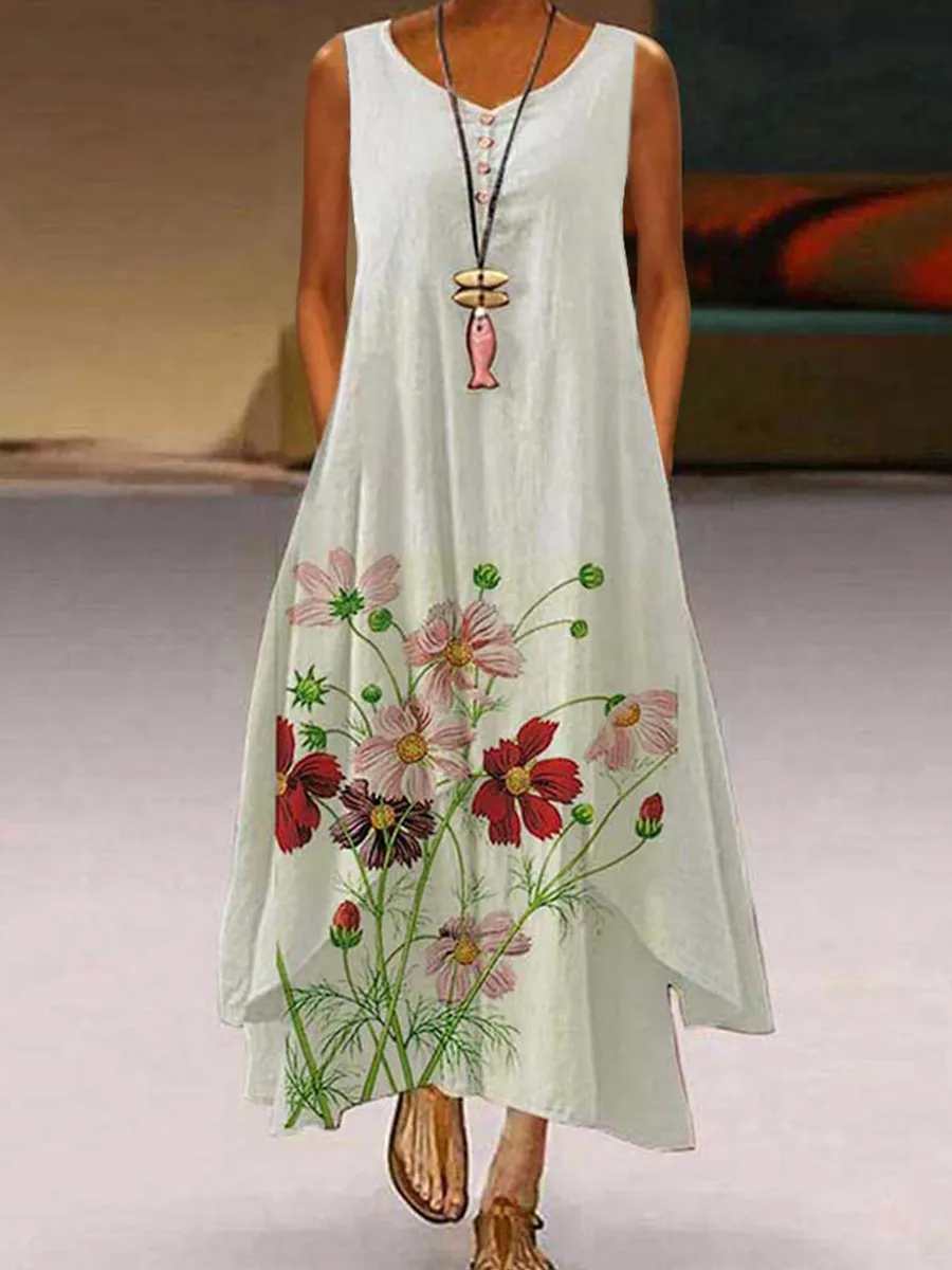 Irregular Sleeveless Printed Dress