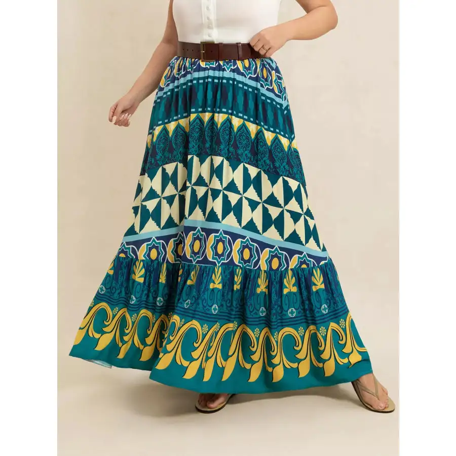 Plus Size Printed Maxi Skirt