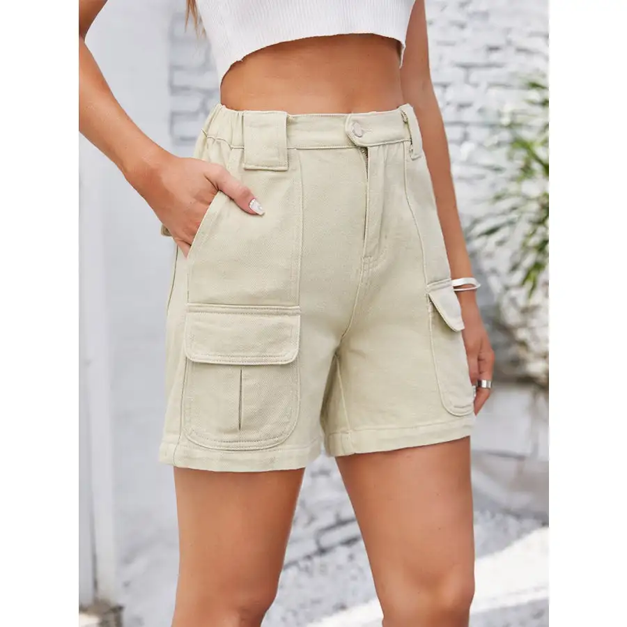 High Waist Washed Denim Shorts