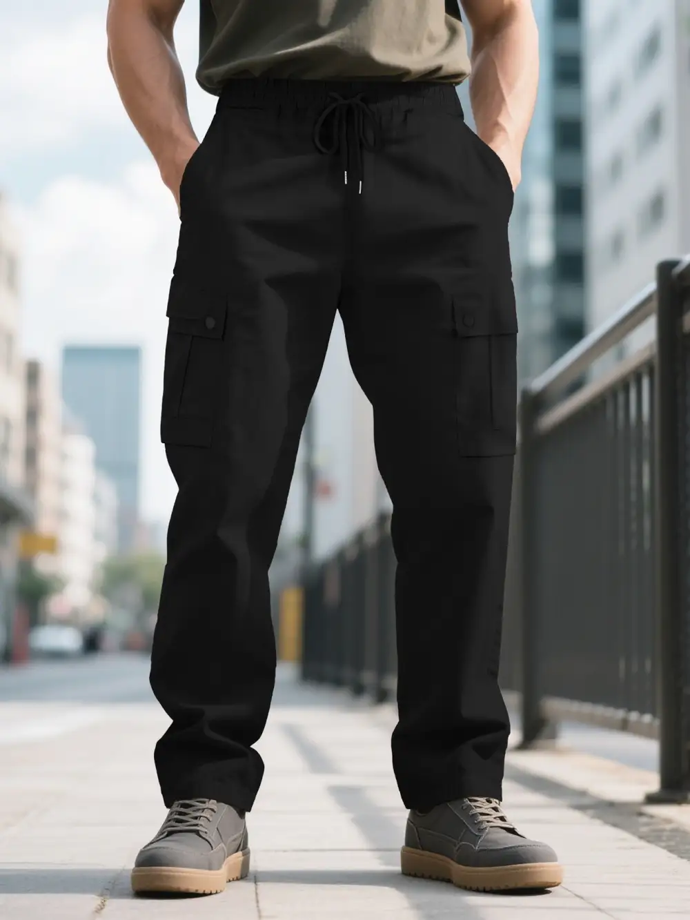 Men's Urban Utilitarian Cargo Pants Waistband Pockets