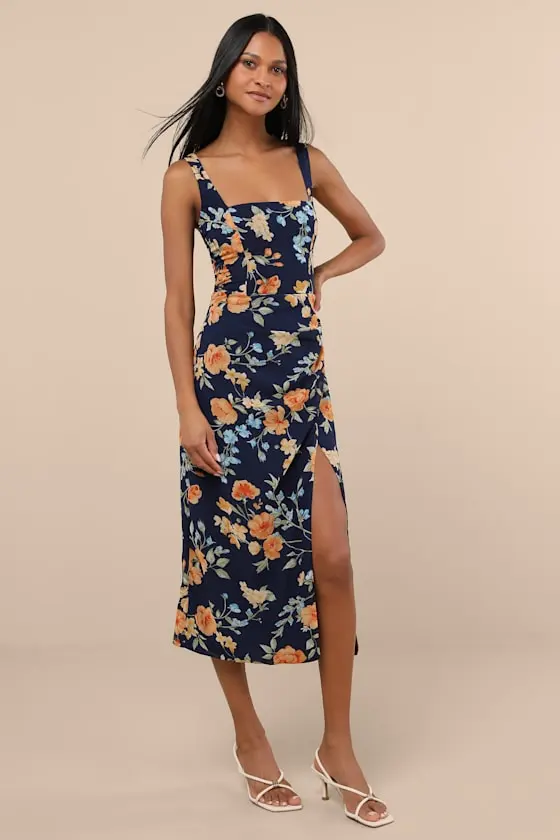 Lesina Ivory Floral Sleeveless Midi Dress