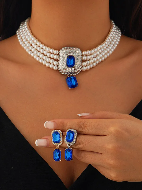 Geometric Drop Alloy Necklace Earring Set
