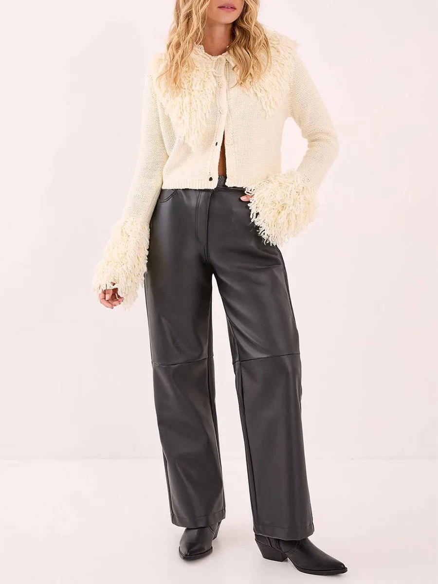 Women's Vintage-Style Fuzzy Collar Knit Cardigan