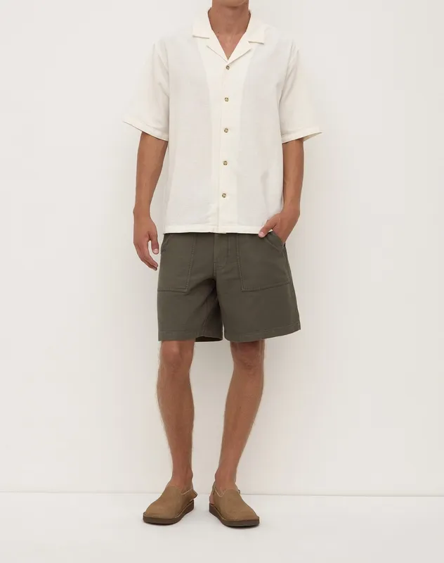 Cream Textured Resort Short Sleeve Shirt