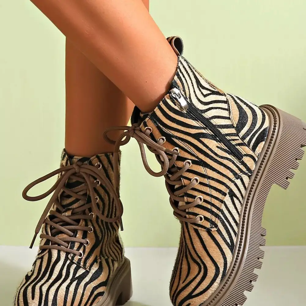 Animal Print Lace Up Ankle Boots
