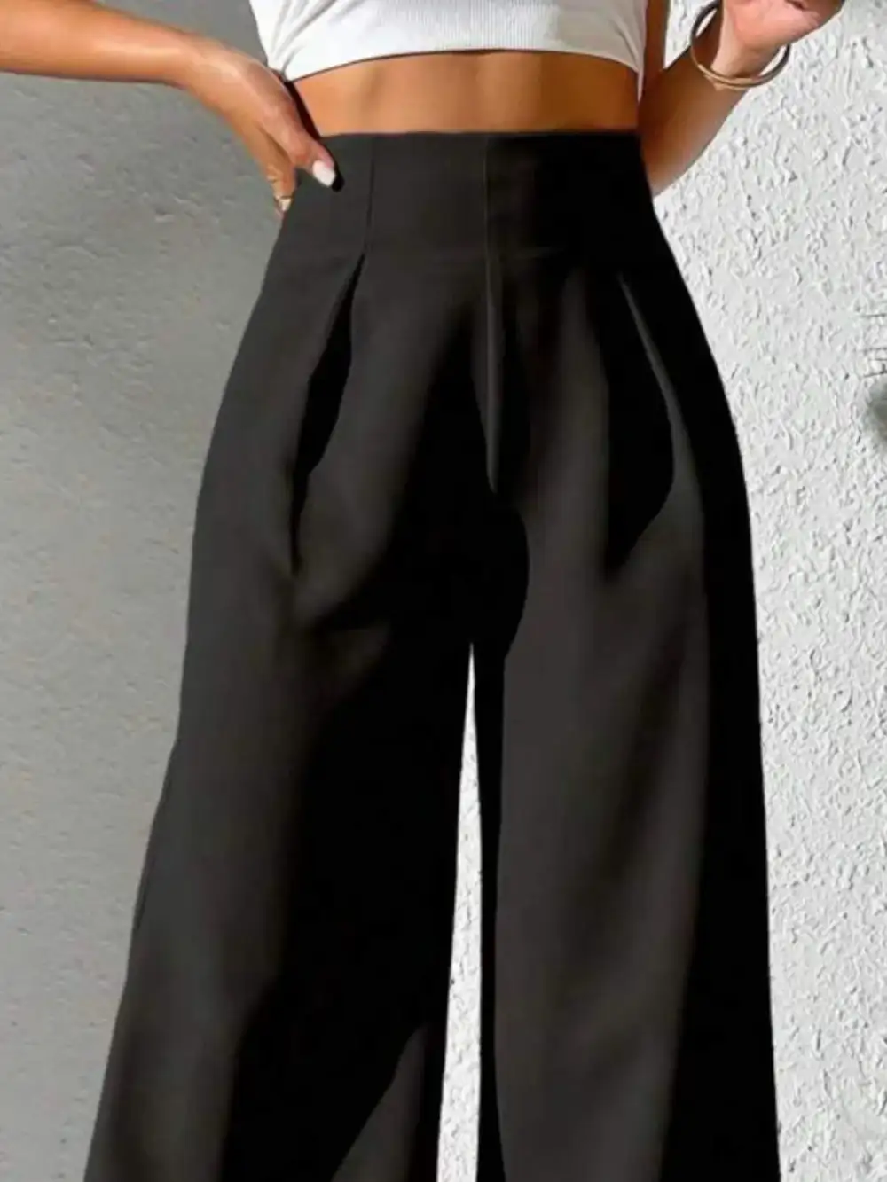 Wide Leg High Waist Detail Pants