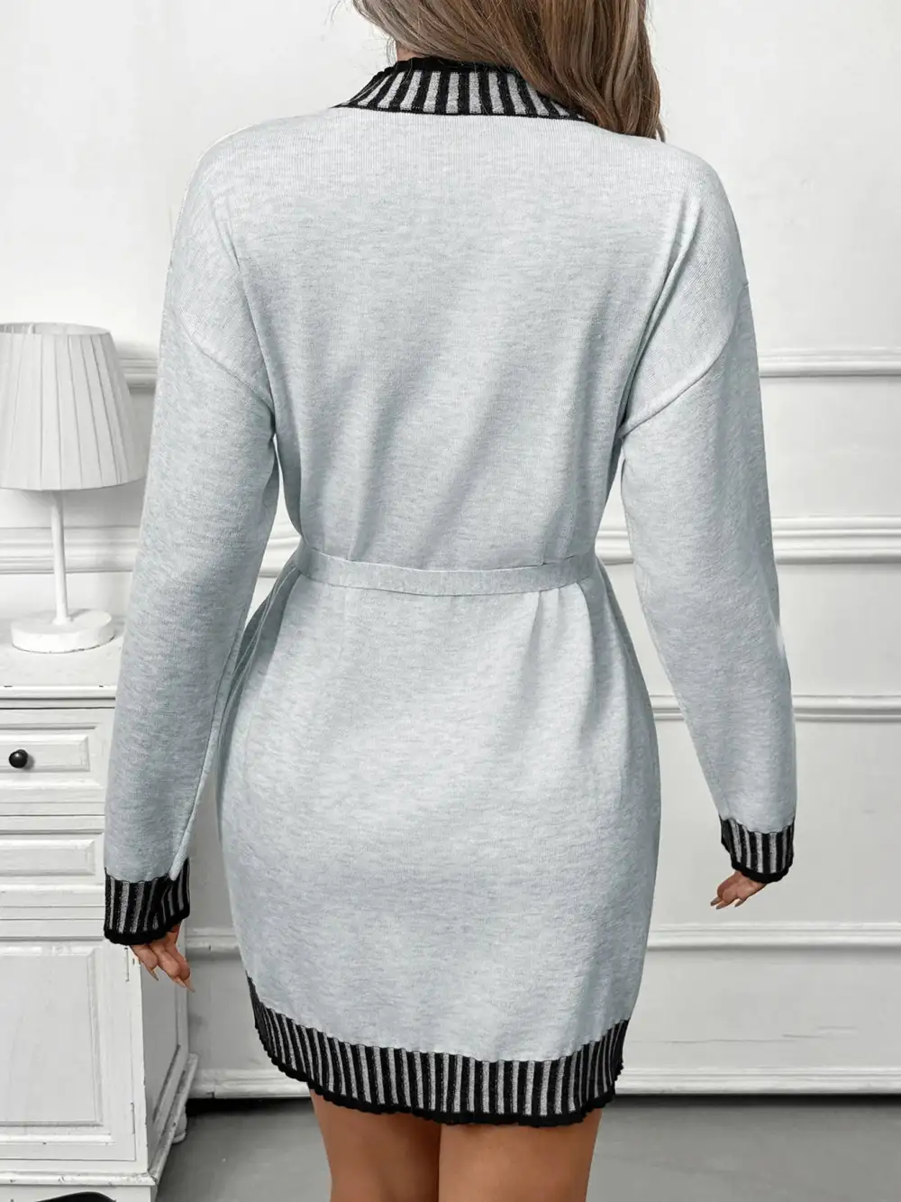 Striped Tie Waist Sweater Dress