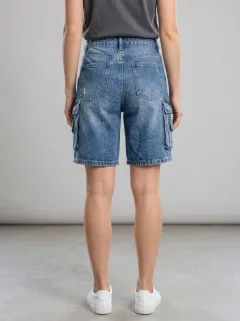 Women's Casual Style Distressed Cargo Denim Shorts