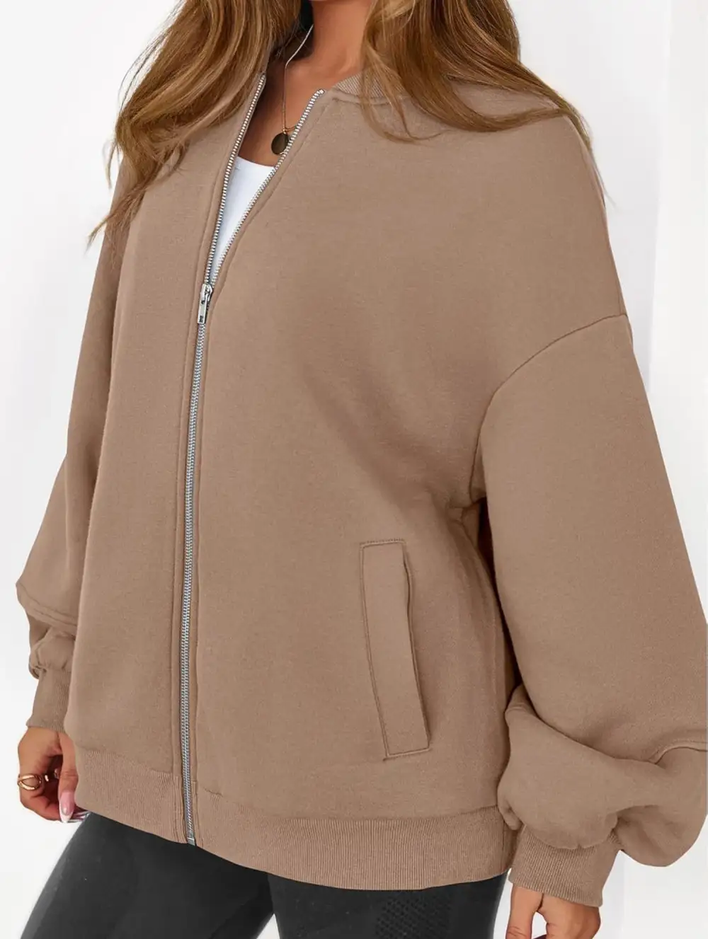 Textured Detail Zip-Up Sweatshirt Jacket