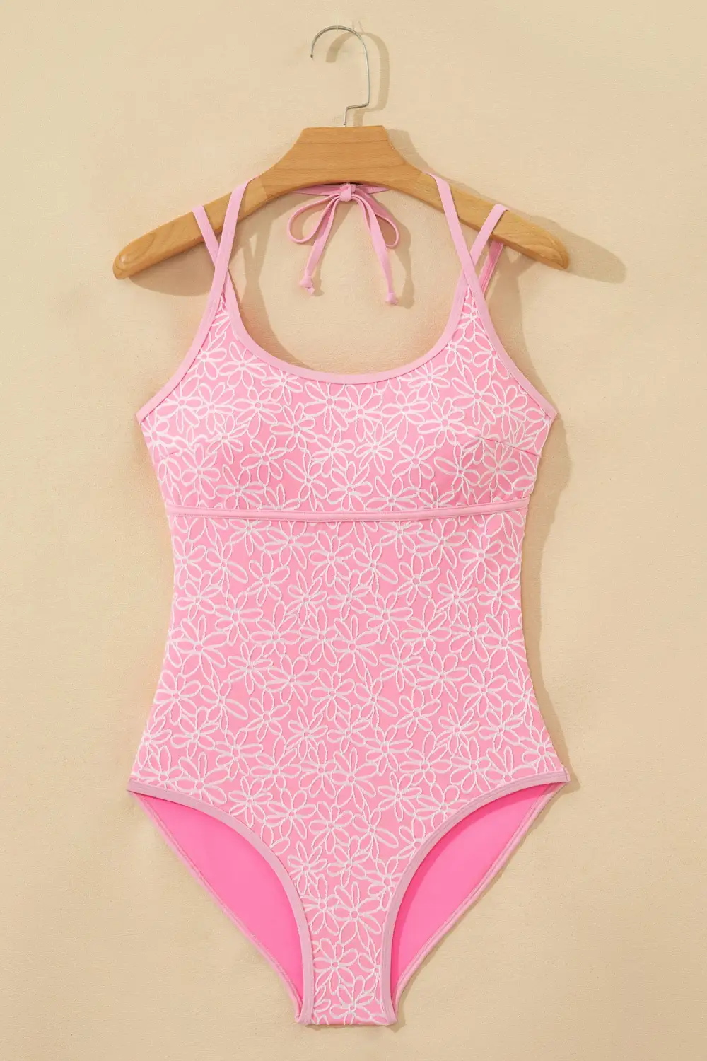 Corded Flower Texture Spaghetti One Piece Swimsuit