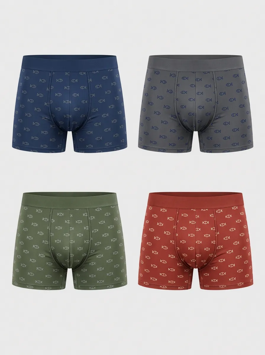 Men's Navy Fish Boxer Briefs 4-Pack