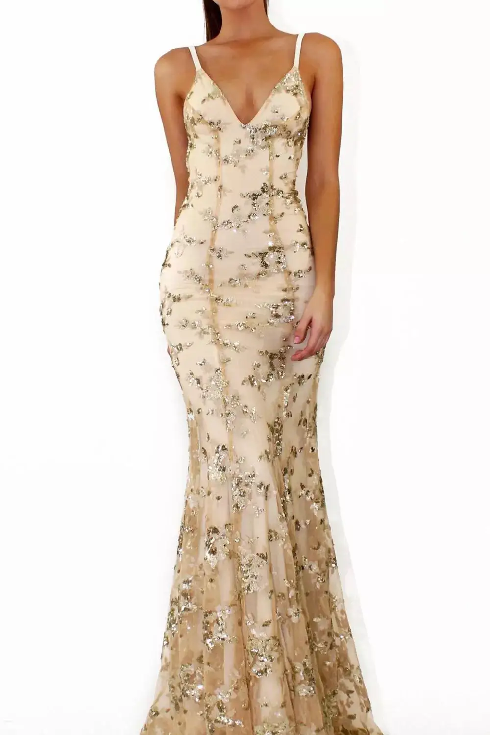 Sequin V Neck Maxi Dress