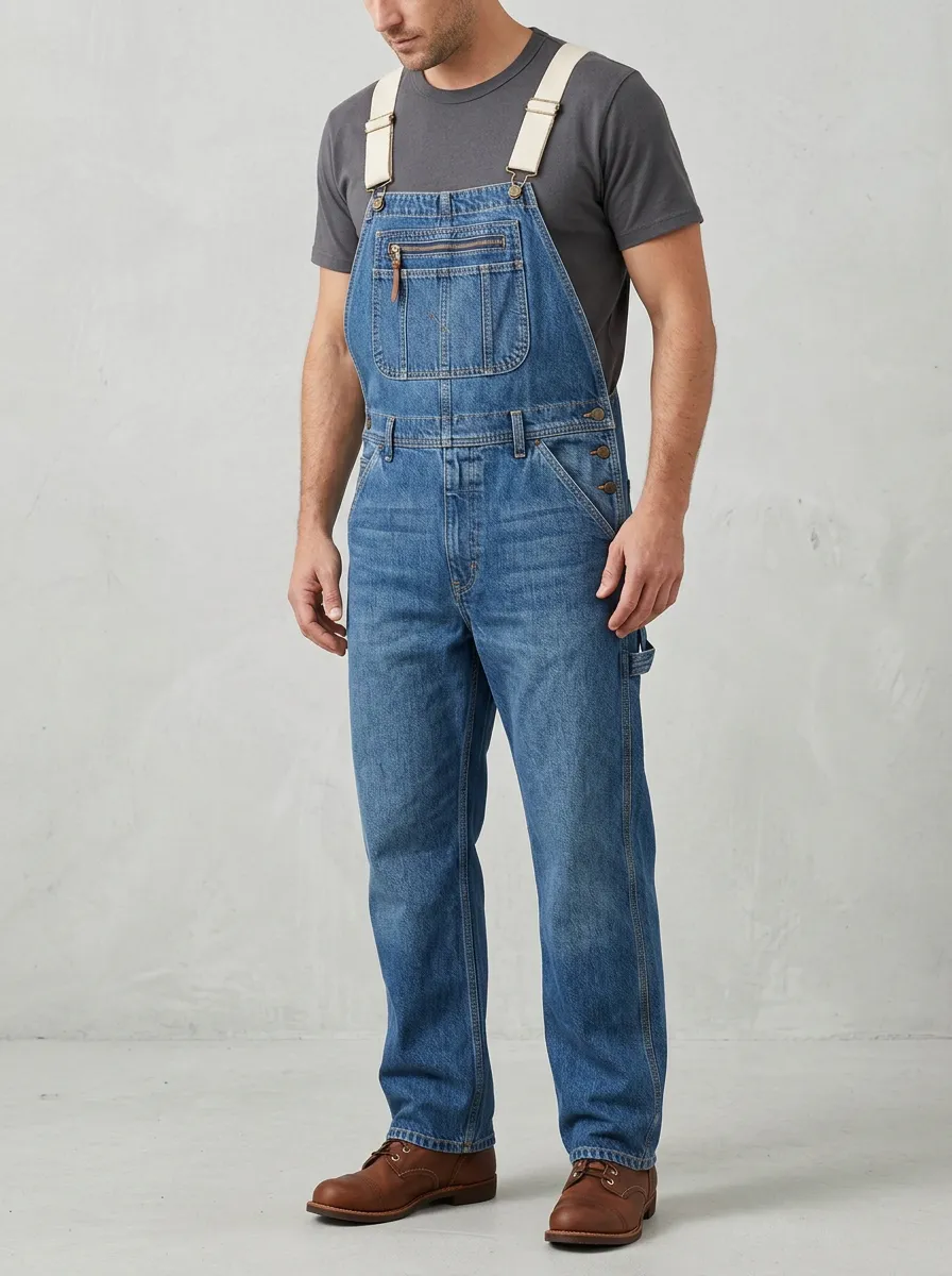 Men's Casual Workwear Blue Denim Bib Overalls