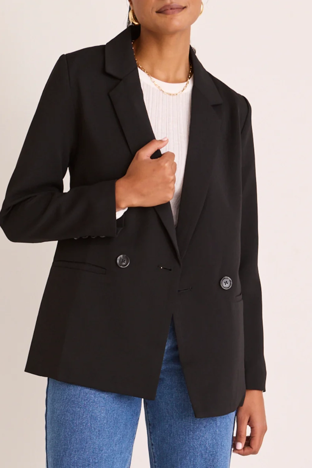 Black Structured Long - Sleeve Blazer