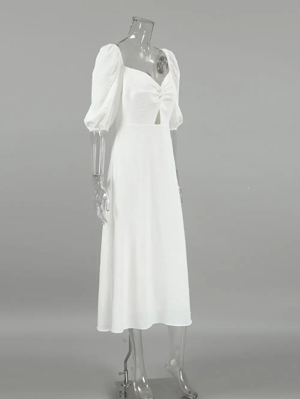 Gathered Detail Puff Sleeve Midi Dress