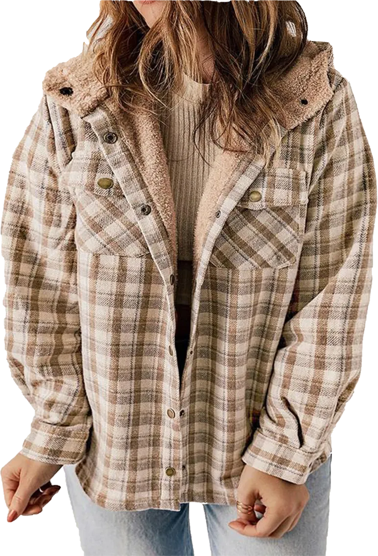 🧥 Plus Size Plaid Fuzzy Hooded Coat – Cozy, Confident & Made for Every Curve