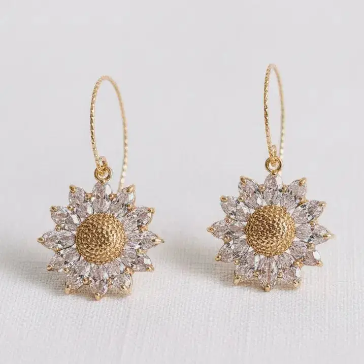 Zircon Sunflower Dangle Earrings