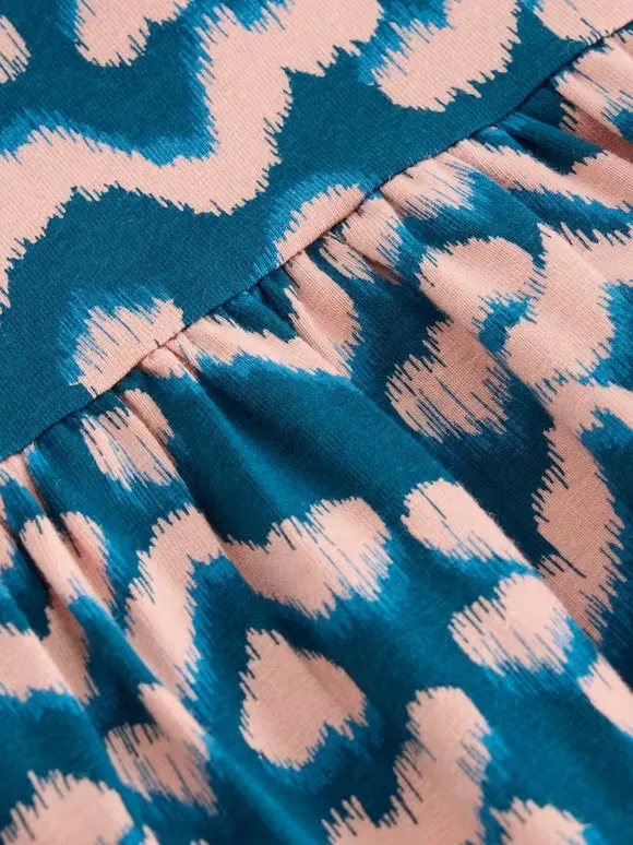 Jersey Knee Length Dress In Teal Print