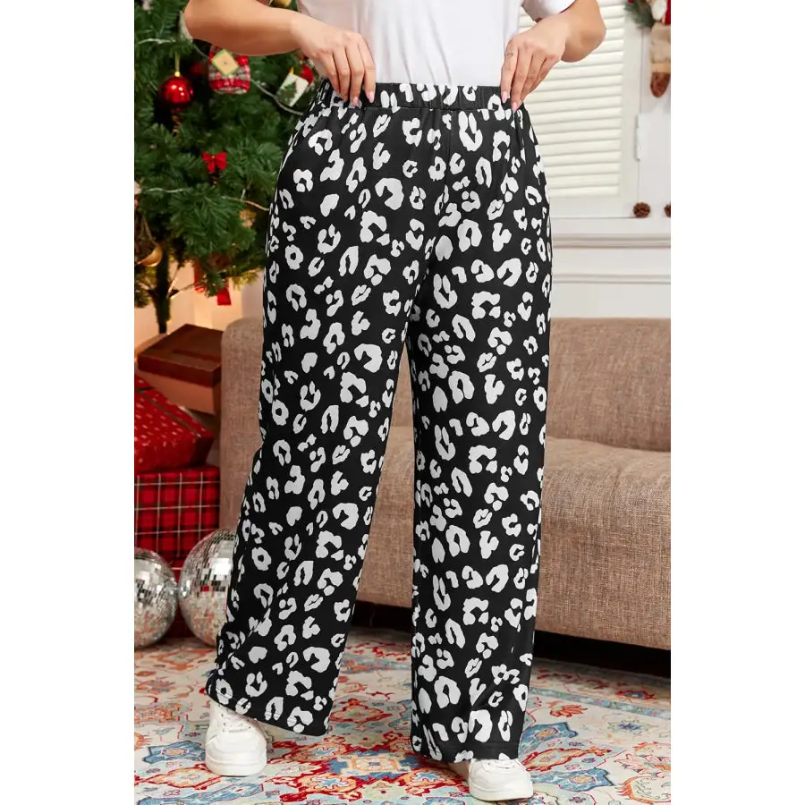 Plus Size Leopard Elastic Waist Pants