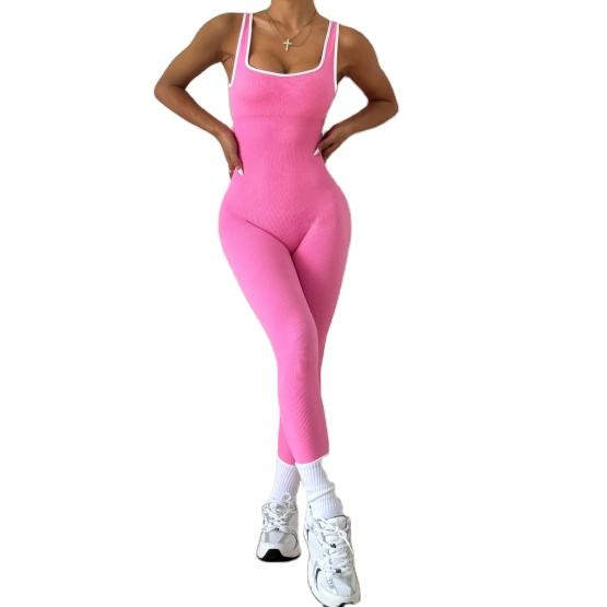 Ribbed Open Back Breathable Fitness Jumpsuit