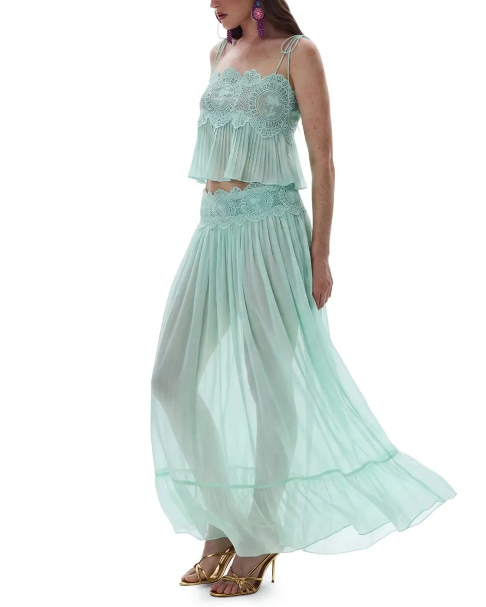 Slim Fit Ruffle Trim Open-Back Chiffon Set