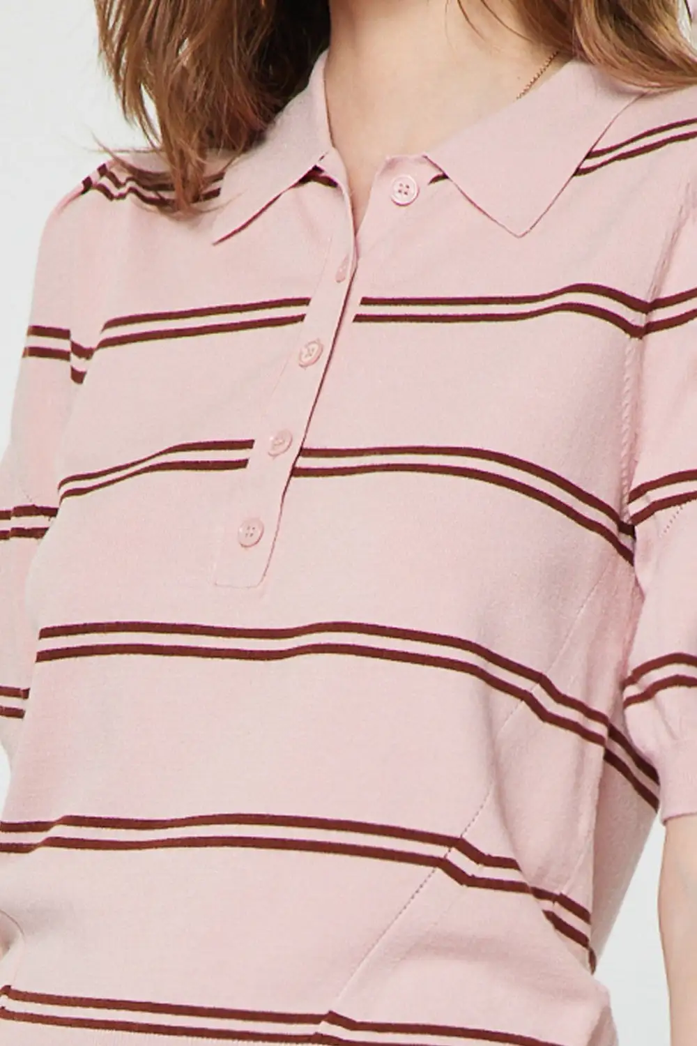 Striped Polo Knit Top - Dusty