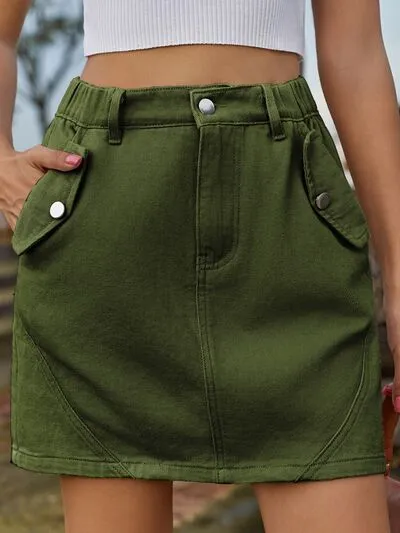 Pocketed Buttoned Mini Denim Skort