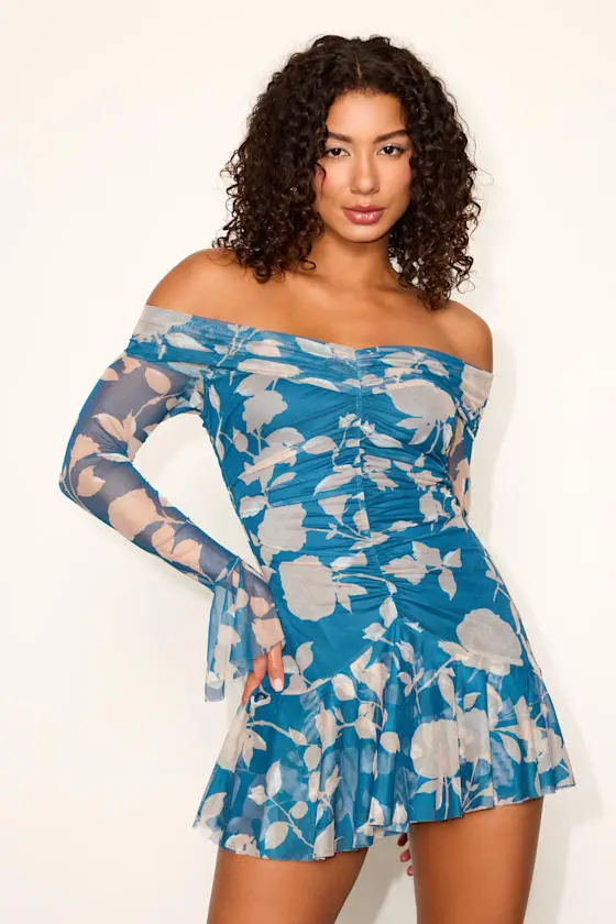 Milith Red Mesh Off-the-Shoulder Mini Dress