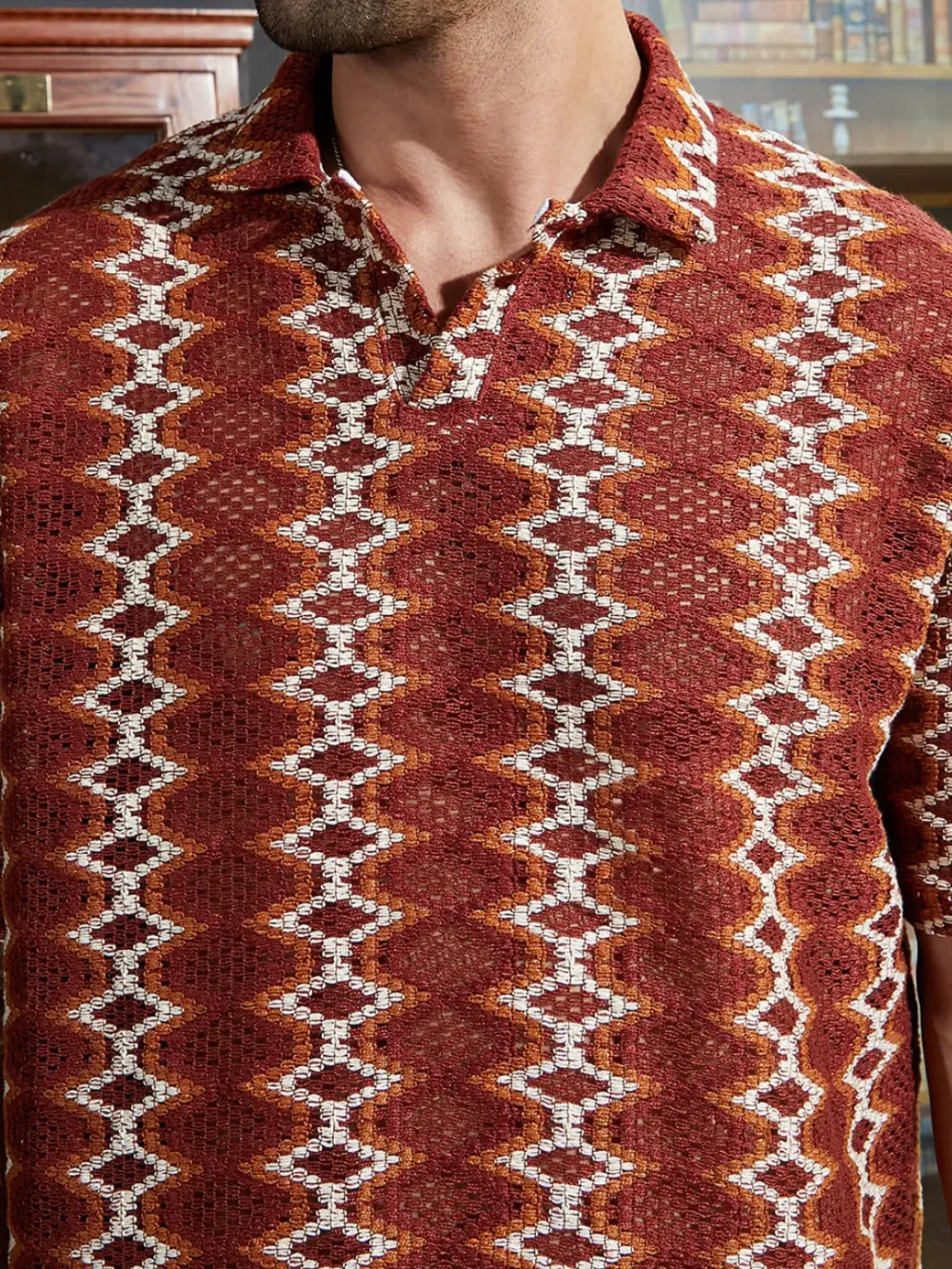 Geometric Casual Style Polo T-Shirt