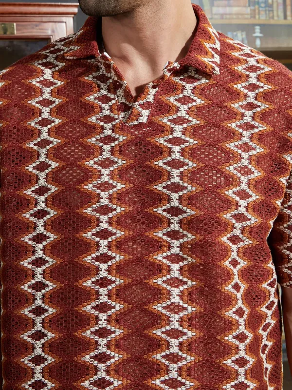 Geometric Casual Style Polo T-Shirt