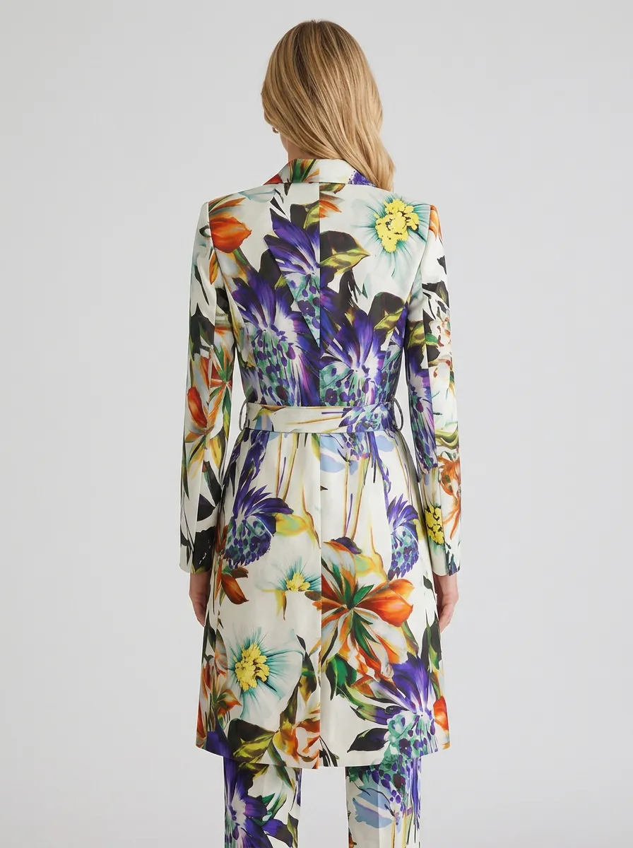 Women's Floral Art Vibrant Botanical Printed Belted Blazer