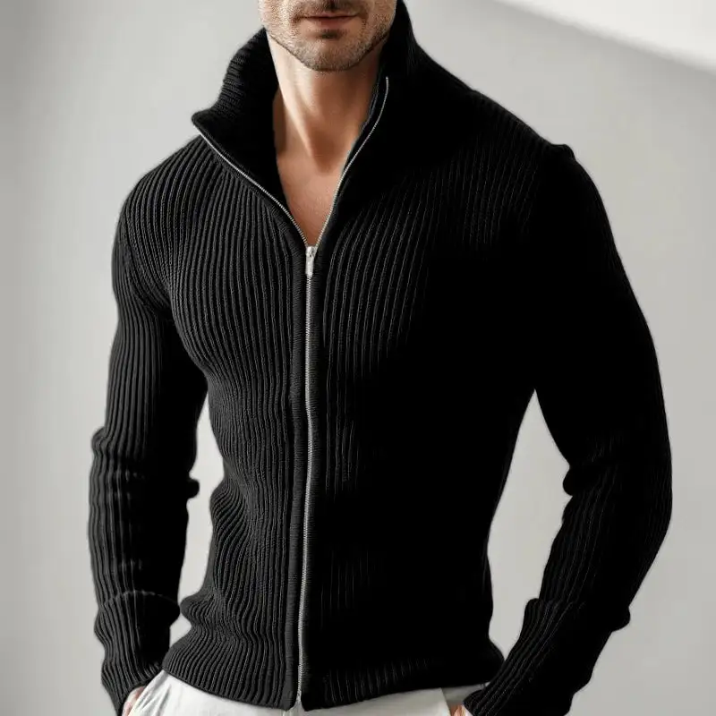 Ribbed Zip-Up Knit Cardigan