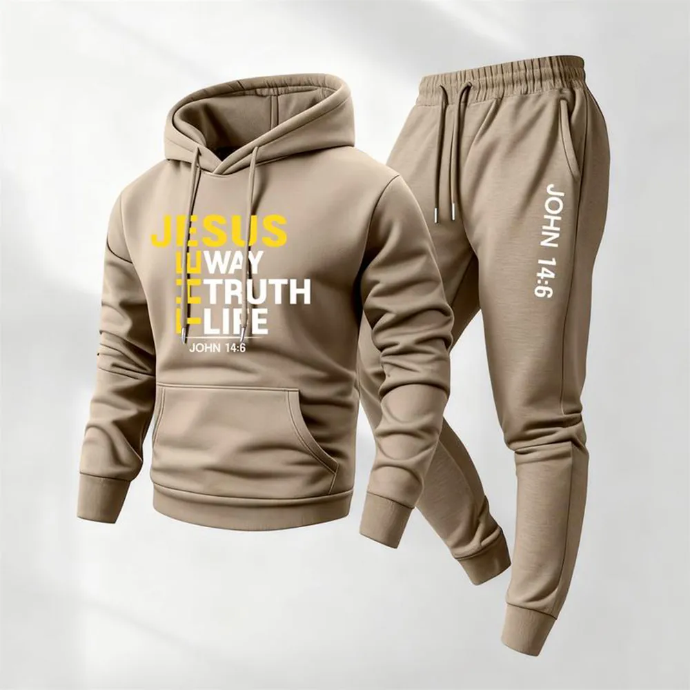 Men's Jesus Letter Printed Hoodie and Sweatpants Set