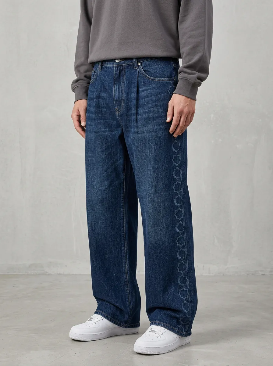 Wide Leg Star Graphic Streetwear Men's Loose Fit Jeans