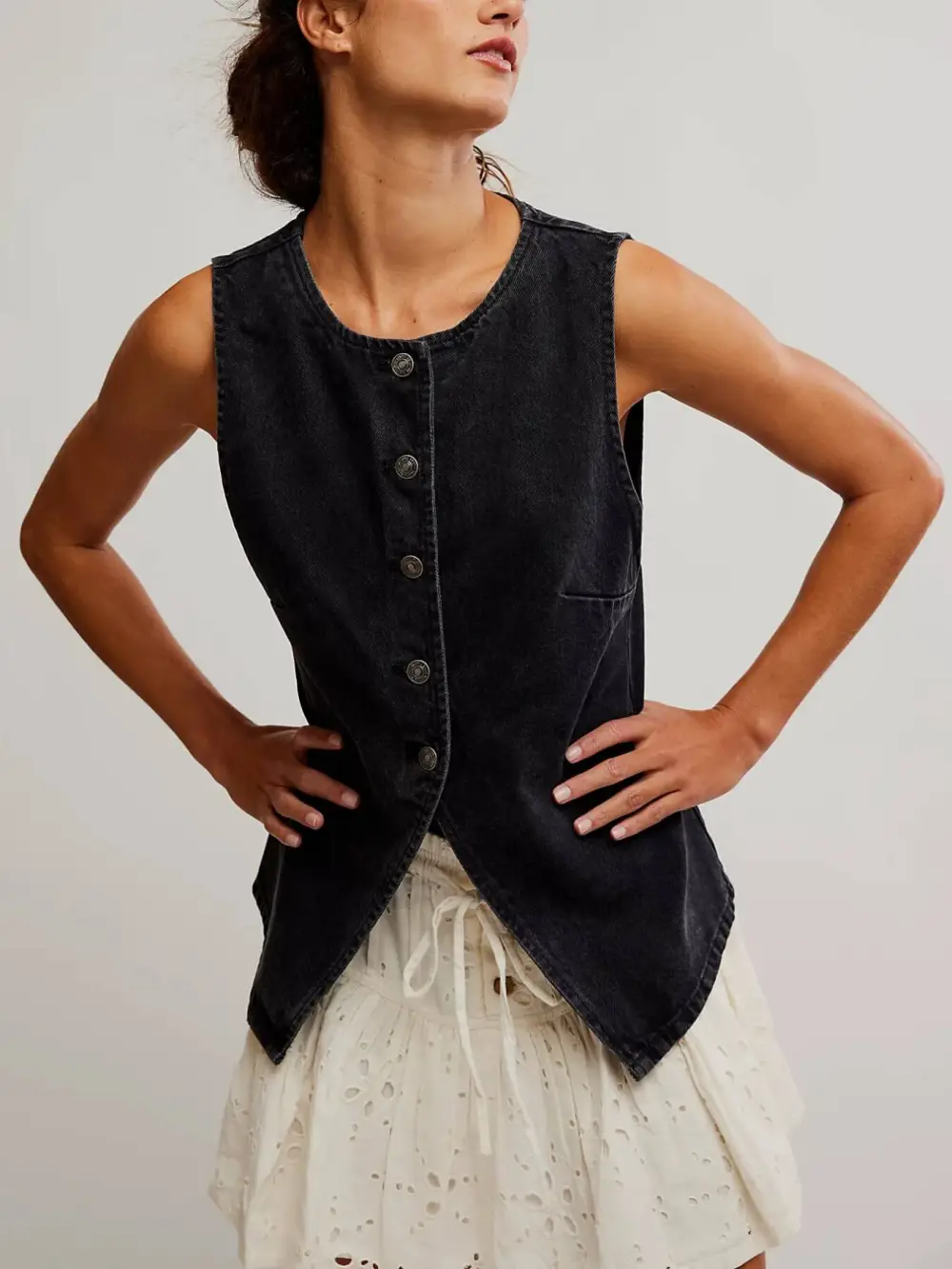 Button Front Denim Vest