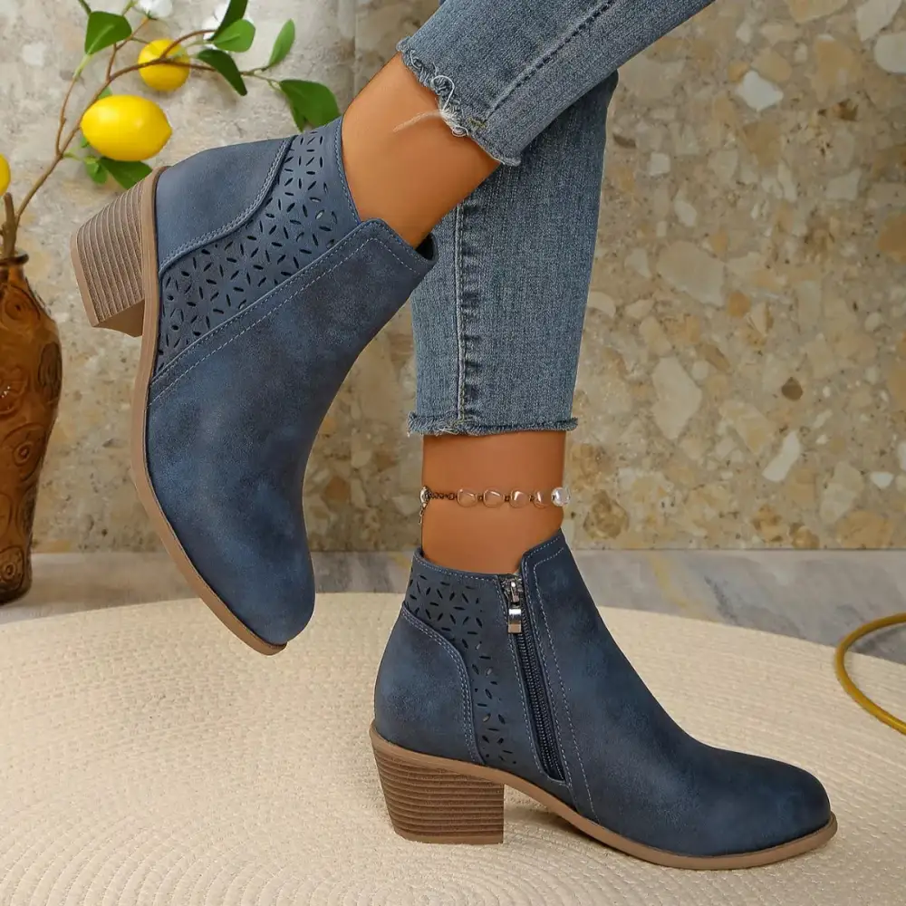 Casual Point Toe Block Heels Boots